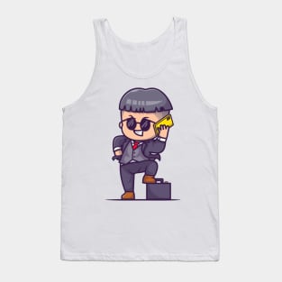 Cute Businessman Talking With Phone Cartoon Tank Top